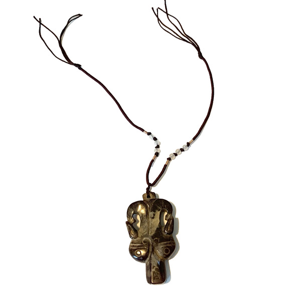 Carnelian Brown Chalcedony Taotie Mask Pendant Hand Carved Asian Revival - Picture 2 of 10